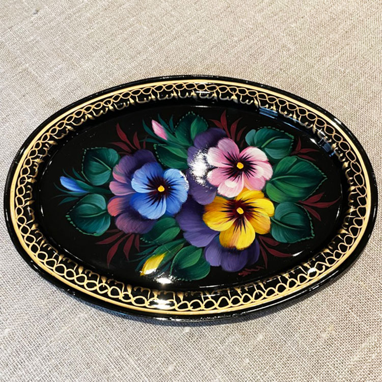 ロシア ジョストボ メタルトレイ（D=31cm）手塗り #1