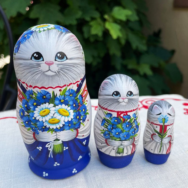 ロシア雑貨 マトリョーシカ ～ 虹色の猫・ねこ・ネコ ～ 7ピース 作家