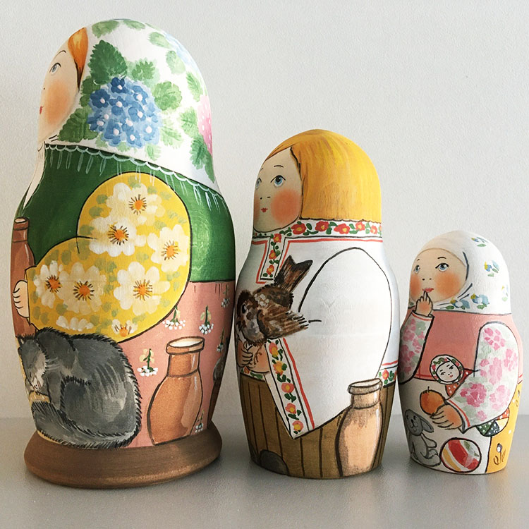 ロシア雑貨☆マトリョーシカ(3P)H11cm Birds タチアナ作 ロシア雑貨