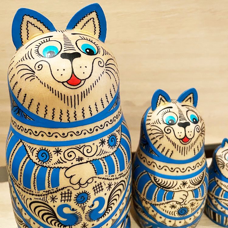 ロシア雑貨☆ウッドバーニング タンポポ 天使マトリョーシカ(5P