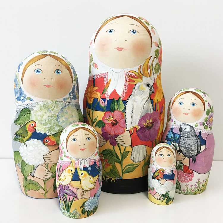 ロシア雑貨☆鳥マトリョーシカ(5P)H17.5cm Birds タチアナ作 ロシア雑貨☆鳥マトリョーシカ(5P)H17.5cm Birds タチアナ作